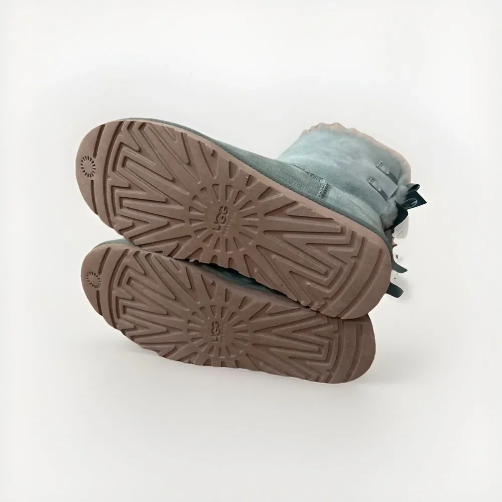 Womens Ugg Boots Sz 8 Bailey Bow Sage Light Green Suede Coquette Has Normal Wear - Picture 13 of 13